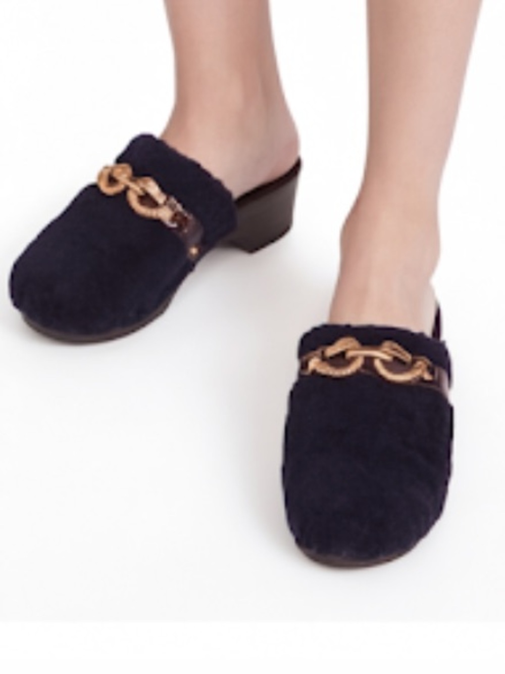 Tory Burch Jessa Clog With Horse Bit In Black Shearling Size 6.5